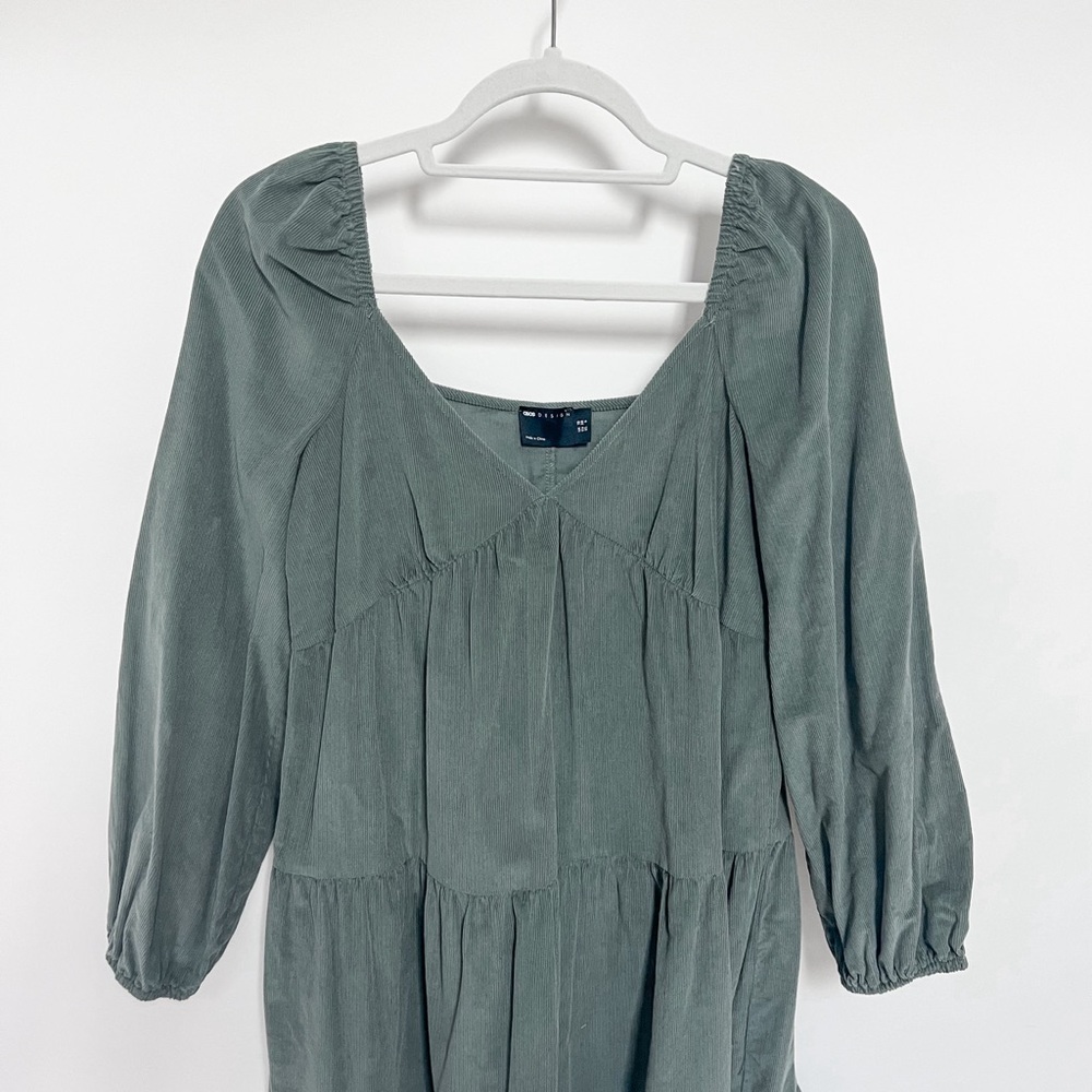ASOS Tiered Cord Babydoll Long Sleeve Midi Smock Dress - Picture 3 of 10